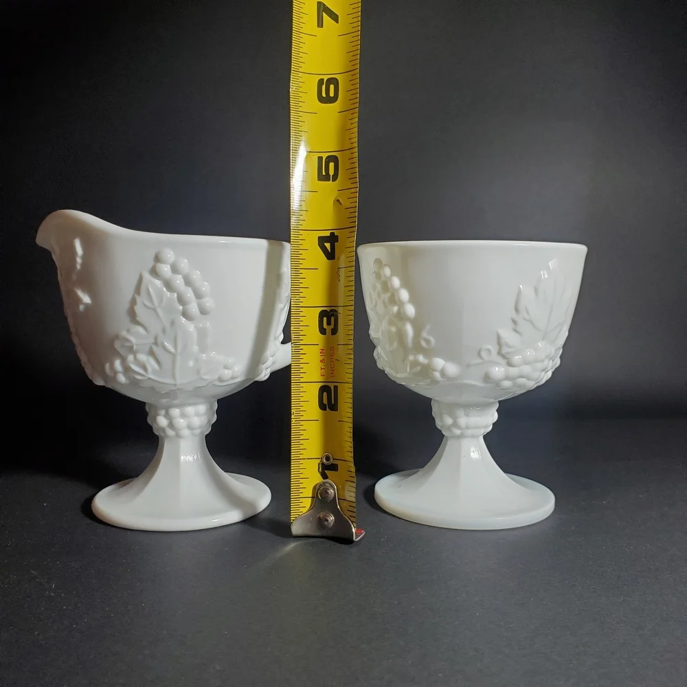 Vintage Indiana Glass Colony Harvest Grape Milk Glass Creamer & Sugar Bowl Set